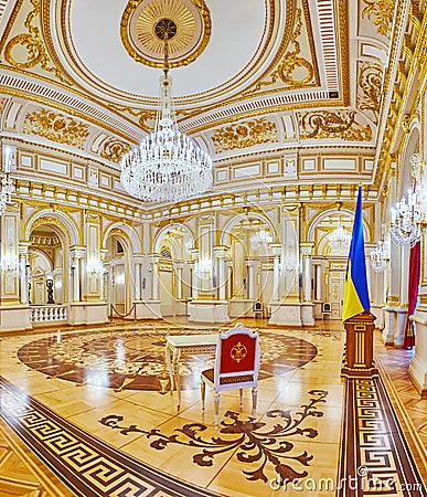 Impressive interior of the White Hall of Mariinskyi Palace, on June 25 in Kyiv, Ukraine Editorial Stock Photo