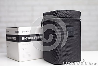 KYIV, UKRAINE - June 15, 2017: Sigma 18-35mm f / 1.8 DC HSM lens for Canon EF. Editorial Stock Photo