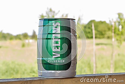 Veltins German beer barrel closeup outdoor Editorial Stock Photo