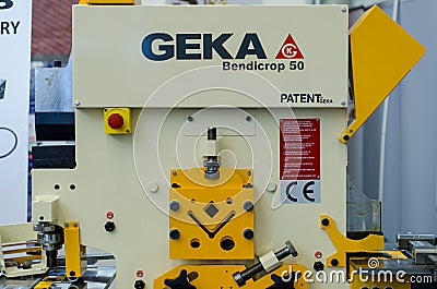 Kyiv, Ukraine - November 22, 2018: Geka Bendicrop 50 hydraulic ironworker machine Editorial Stock Photo