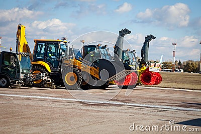 Kyiv, Ukraine - November 5, 2019: Jetbroom BOSCHUNG. Snowplow Snowbooster B6 airport division. Snowblow tractor - Editorial Stock Photo