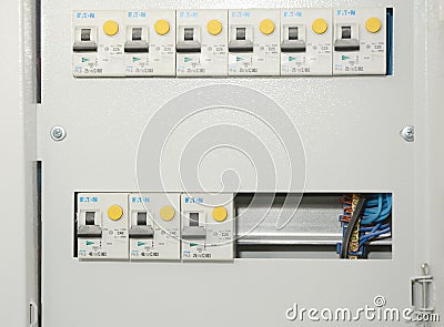 A residual-current device RCD, or residual-current circuit breaker RCCB, is a device that instantly breaks an electric circuit Editorial Stock Photo