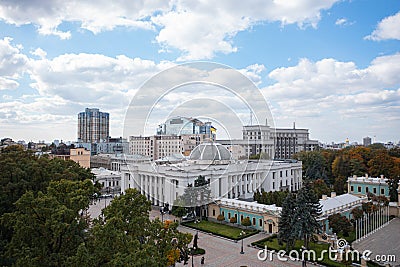 Verkhovna Rada (parliament) building in Kyiv. View from drone Editorial Stock Photo