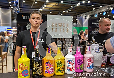 Dead Mans Fingers booth. Be Wine Show in Kyiv, Ukraine Editorial Stock Photo