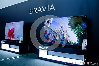 Kyiv, Ukraine - September 28, 2019: Sony Bravia Exposition Stand Editorial Stock Photo