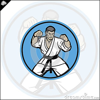 Kyokushin fullcontact karateka in a white kimono Vector Illustration