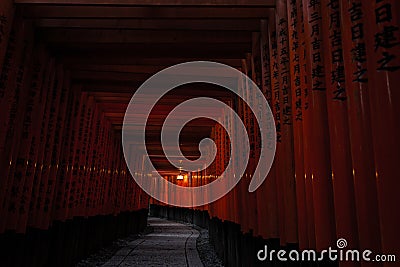 Kyoto Fushimi Inari Shrine (Fushimi Inari Taisha) - Gates Tunnel Pathway Stock Photo