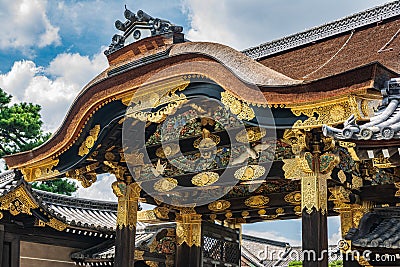 Detail of the Karamon Main Gate to Ninomaru Palace at Nijo Castle, Kyoto, Japan Editorial Stock Photo