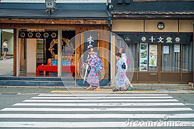 KYOTO, JAPAN - JULY 05, 2017: Unidentified people walking in the city to visit the beautiful view of Yasaka Pagoda Gion Editorial Stock Photo