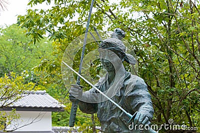 Miyamoto Musashi Statue at Hachidai-Jinja Shrine in Kyoto, Japan. Miyamoto Musashi 1584-1645 was a Stock Photo