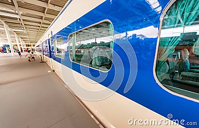 KYOTO, JAPAN - MAY 30, 2016: Shinkansen train inside Railway Mus Editorial Stock Photo