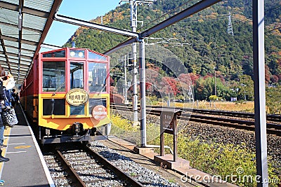 Sagano scenic railway is ready departure in Kyoto Editorial Stock Photo