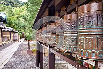 Many weels in Kodaiji temple containing the Heart Sutra. Kyoto. Japan Editorial Stock Photo