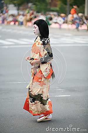 A noblewoman of in historic costume at Jidai Festival. Kyoto. Japan Editorial Stock Photo