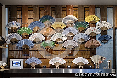 Kyoto, Japan - Shop window with hand fans Editorial Stock Photo