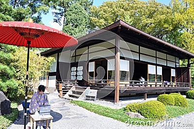 KYOTO- OCT 22: Tourist visit and drinking a japanese tea at Nijo castle Editorial Stock Photo