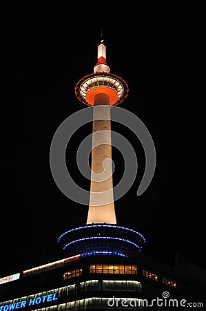 Kyoto Tower at night Editorial Stock Photo