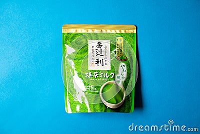 Kyoto Tsujiri Uji Matcha Milk Powder Green Tea - original flavor Editorial Stock Photo