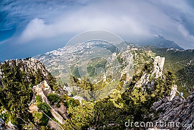 Kyrenia Mountain Range from St Hilarion Castle. Kyrenia Girne Stock Photo