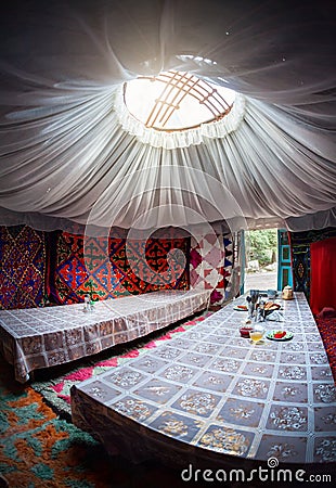 Kyrgyz yurt interior Stock Photo