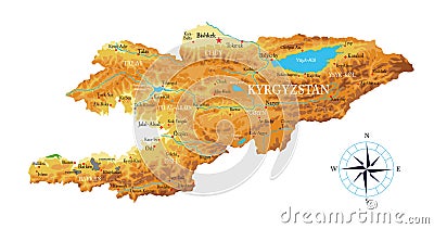 Kyrgyzstan physical map Vector Illustration