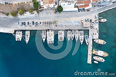 Kythnos island, Greece. Merihas marina drone top view Editorial Stock Photo