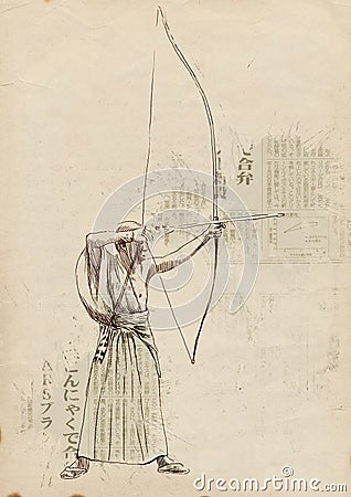 Kyudo Cartoon Illustration