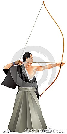 Kyudo, Japanese martial art of archery master realistic vector illustration Vector Illustration