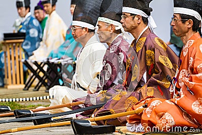 Kyudo Men Seated Editorial Stock Photo