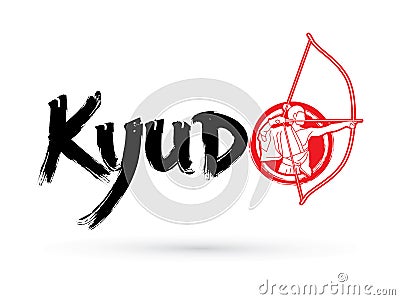 Kyudo text with Man bowing Vector Illustration