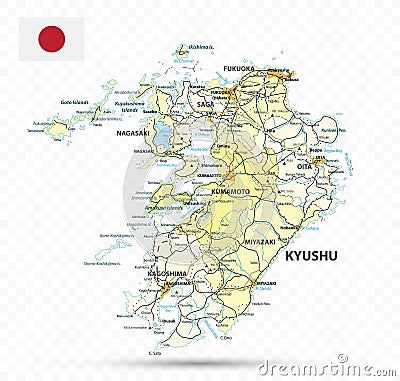 Kyushu Map. Map of Japan Prefecture Vector Illustration