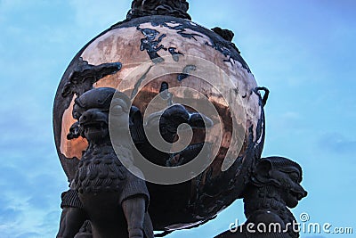 Kyzyl, Tuva - August 10, 2015: Monument to the center of Asia in the capital of Tuva, the city of Kyzyl, Russia. Sights of Kyzyl, Editorial Stock Photo
