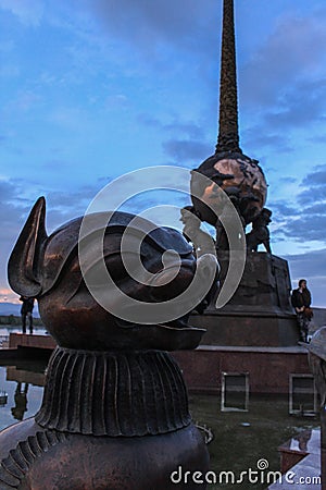 Kyzyl, Tuva - August 10, 2015: Monument to the center of Asia in the capital of Tuva, the city of Kyzyl, Russia. Sights of Kyzyl, Editorial Stock Photo