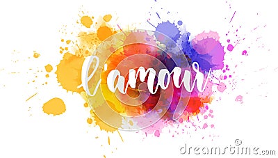 L'amour lettering on watercolor paint splash Vector Illustration