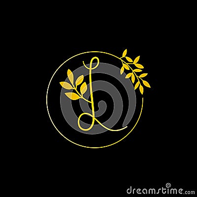 L Gold letter and Gold Leaf logo design. L Letter golden initial luxury Boutique Nature Floral Flower. L Monogram vector design Vector Illustration
