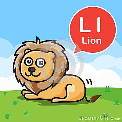 L Lion color cartoon and alphabet for children to learning vect Vector Illustration