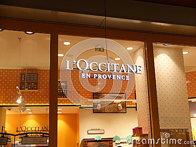 Lâ€™Occitane en Provence storefront. L`Occitane is a brand of cosmetic products created in 1976 by Olivier Baussan. Editorial Stock Photo