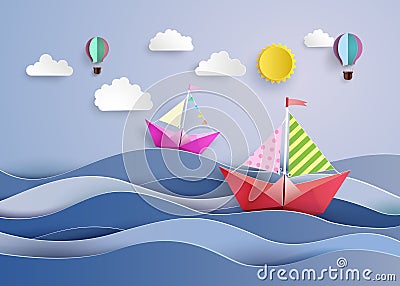 L paper sailing boat and balloon Vector Illustration