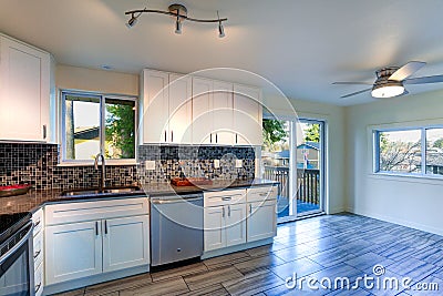 L-shape kitchen room design Stock Photo