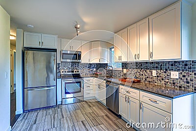 L-shape kitchen room design Stock Photo