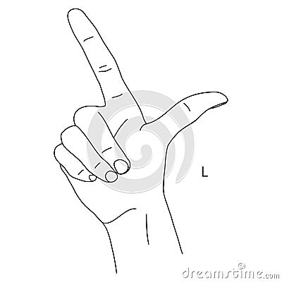 L is the twelfth letter of the alphabet in sign language. Gesture in the form of the letter l, the index finger shows up Vector Illustration