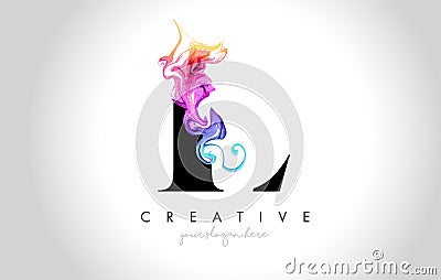 L Vibrant Creative Leter Logo Design with Colorful Smoke Ink Flo Vector Illustration