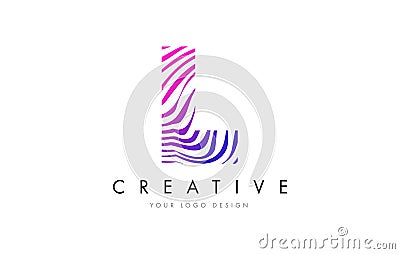 L Zebra Lines Letter Logo Design with Magenta Colors Vector Illustration