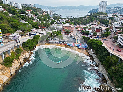 La Angosta Beach in Acapulco - Horizontal View of Serene Shoreline Stock Photo