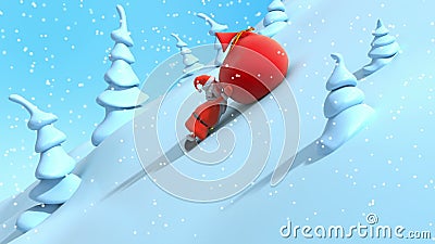 La bande dessinée Santa Claus se soulèvent vers le haut et grand sac rouge d'entraves avec des cadeaux La bande dessinée Santa Claus se soulèvent vers le haut et grand sac rouge d'entraves avec des cadeaux