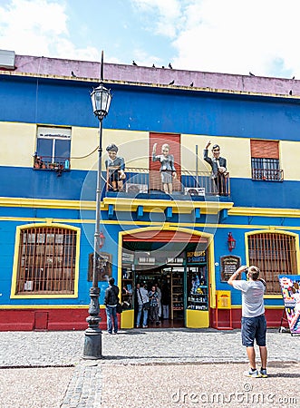 La Boca Street with Tourists Editorial Stock Photo