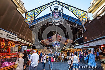 La Boqueria Market in Barcelona, Spain Editorial Stock Photo