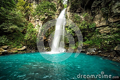 `La Cangreja` Waterfall, Costa Rica. A beautiful pristine waterfall in the rainforest jungles of Costa Rica Stock Photo