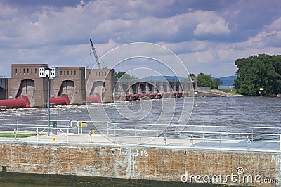 La Crescent Lock and Dam on Mississippi River Stock Photo