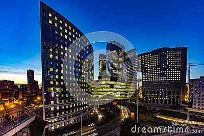 La Defense at night, Paris Stock Photo